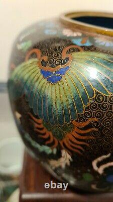 Fine Meiji Period Cloisonné Enamel Brass Floral Pheonix Vase Japanese Tripod