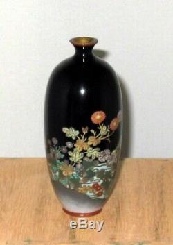Fine Meiji Period Japanese Cloisonne Enamel Vase with Three Birds, Water Scene