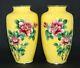 Fine Pair Of Japanese Cloisonne Vases Vivid Yellow Background Excellent Cond