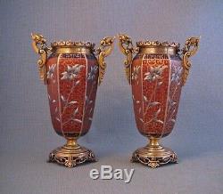 Fine Pair Late 19th Century French Champleve Cloisonne Japanese style Vases