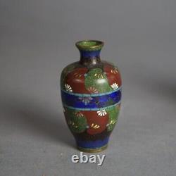 Five Antique Japanese Cloisonne Floral Enameled Mini Vases C1920