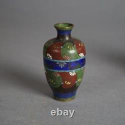 Five Antique Japanese Cloisonne Floral Enameled Mini Vases C1920