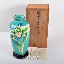 Flower Paint Cloisonne Vase 8.6 inch with BOX Japanese Artwork Antique Unique