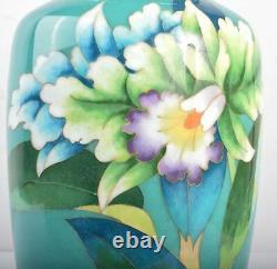 Flower Paint Cloisonne Vase 8.6 inch with BOX Japanese Artwork Antique Unique