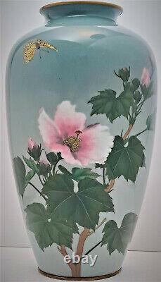 Gonda Hirosuke Signed Meiji Period Cloisonne Musen Baluster Vase Butterfly Roses