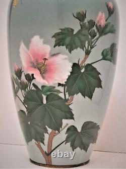 Gonda Hirosuke Signed Meiji Period Cloisonne Musen Baluster Vase Butterfly Roses