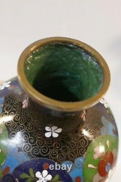 Gorgeous Antique Meiji Period Japanese Cloisonne Vase 7 3/8 Tall
