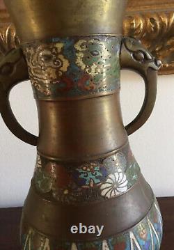 Gorgeous Antique japanese cloisonne enamel vase Meiji period