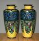 Gorgeous Japanese Cloisonne Enamel Pair Vases With Dragon And Pheonix Rare Yellow