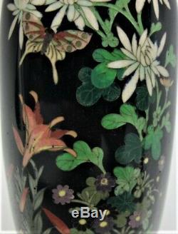 Gorgeous Pair JAPANESE MEIJI-ERA Cloisonne Vases with Butterfly c. 1890 antique