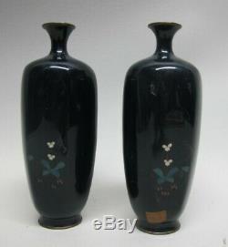 Gorgeous Pair JAPANESE MEIJI-ERA Cloisonne Vases with Butterfly c. 1890 antique