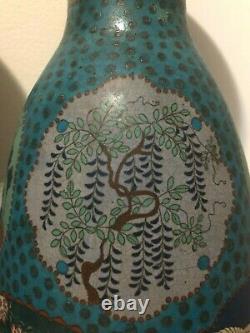 Gorgeous Pair of Antique Japanese Cloisonné On Porcelain Vases