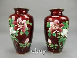 Gorgeous Pair of Inaba Japanese Silver Mounted Cloisonne vase 7.5 inches