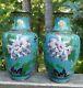 Gorgeous Pair Of Vintage Chinese Cloisonne Floral Design Vases 7 7/8 Tall