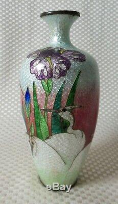 Great Antique Japanese Cloisonné Foil Ginbari Vase, White/Purple/Blue Signed