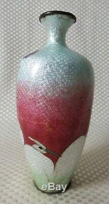 Great Antique Japanese Cloisonné Foil Ginbari Vase, White/Purple/Blue Signed