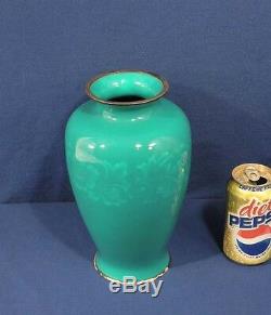 Green Ando Japanese Enamel Sterling Silver Cloisonne 10 Vase Peony Early Showa