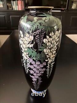 High Quality Antique Meiji Era Japanese Cloisonne Enamel Wisteria Vase