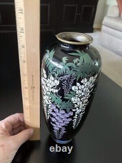 High Quality Antique Meiji Era Japanese Cloisonne Enamel Wisteria Vase