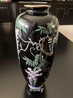 High Quality Antique Meiji Era Japanese Cloisonne Enamel Wisteria Vase