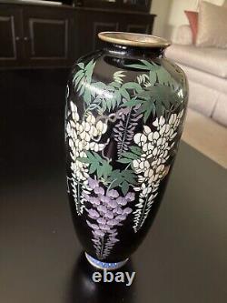 High Quality Antique Meiji Era Japanese Cloisonne Enamel Wisteria Vase