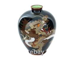 High Quality Japanese Cloisonne Forest Green Dragon Vase Attributed to Honda Yos