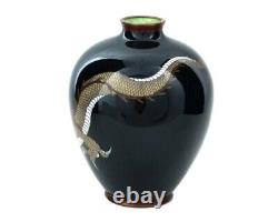 High Quality Japanese Cloisonne Forest Green Dragon Vase Attributed to Honda Yos