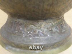 Huge 18 Antique Japanese Bronze Cloisonne handled floor vase Fighting Cocks