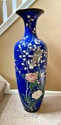 Huge Fine Antique Japanese Cloisonné Vase 41 Tall