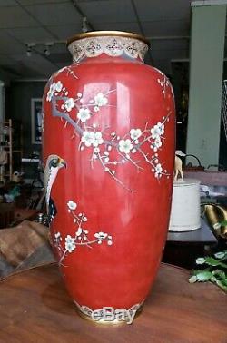Huge Japanese Meiji Silver Wire Cloisonne Vase With Eagle Make Offer