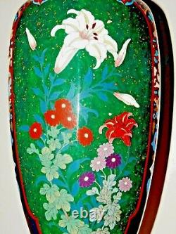 INCREDIBLE ANTIQUE JAPANESE EARLY MEIJI PERIOD CLOISONNE VASE with ORCHID 24