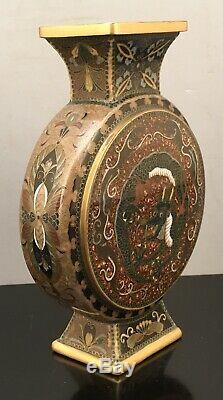 Important Japanese Meiji Cloisonne Vase Flask with Gilded Wire & Wireless