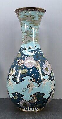 Important Japanese Meiji Cloisonne Vase with cranes by Goto