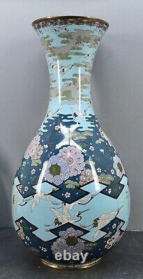 Important Japanese Meiji Cloisonne Vase with cranes by Goto