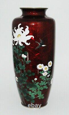Impressive Japanese Cloisonne Enamel Vase of Chrysanthemums by Ando
