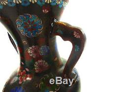 Impressive Pair Antique Japanese Meiji Cloisonne Enamel Vases Roundals