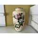 Inaba Cloisonne Cream Vase With Pink Green Flowers Roses Lotus 8.5 In