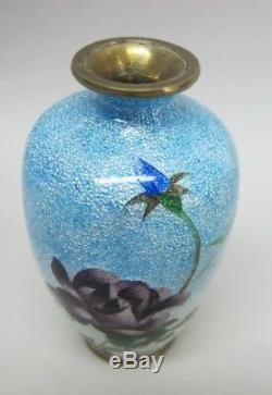 JAPANESE MEIJI-ERA CLOISONNE Vase by OTA JINNOEI Blue Flower c. 1890 antique