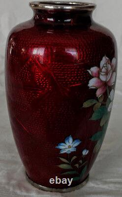 JAPANESE Sato Cloisonne' Vase Pigeon Blood Ginbari Older 5 very nice