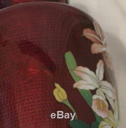 Japanese Akasuke Pigeon Blood Cloisonne & Enamel Vase 1900 1940