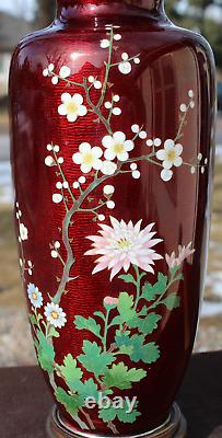 Japanese Akasuke Pigeon Blood Cloisonne & Enamel Vase 1900 1940 LARGE