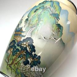 Japanese Antique Cloisonne Vase Mountain and River Landscape Pair Meiji Period