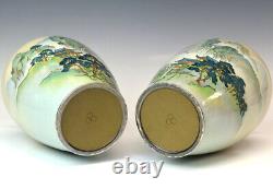 Japanese Antique Cloisonne Vase Mountain and River Landscape Pair Meiji Period