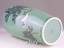 Japanese Antique Meiji Cloisonne Silver Wire Vase Bird Flower HAYASHITANI Signed