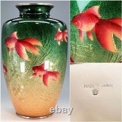 Japanese Antique Meiji Cloisonne Vase Goldfish SIGNED Kumeno Teitaro