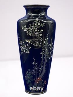 Japanese Antique Old Cloisonne Enamel Vase with Bird & Flowers Meiji Period