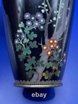 Japanese Antique Old Cloisonne Enamel Vase with Bird & Flowers Meiji Period