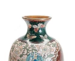 Japanese Antique Silver Wire Cloisonne Enamel Vase with H- Phoenix & Dragon