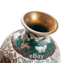 Japanese Antique Silver Wire Cloisonne Enamel Vase with H- Phoenix & Dragon