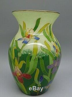 Japanese Chinese Enamel Cloisonne Glass Wire Iris Flower Vase RARE RARE RARE
